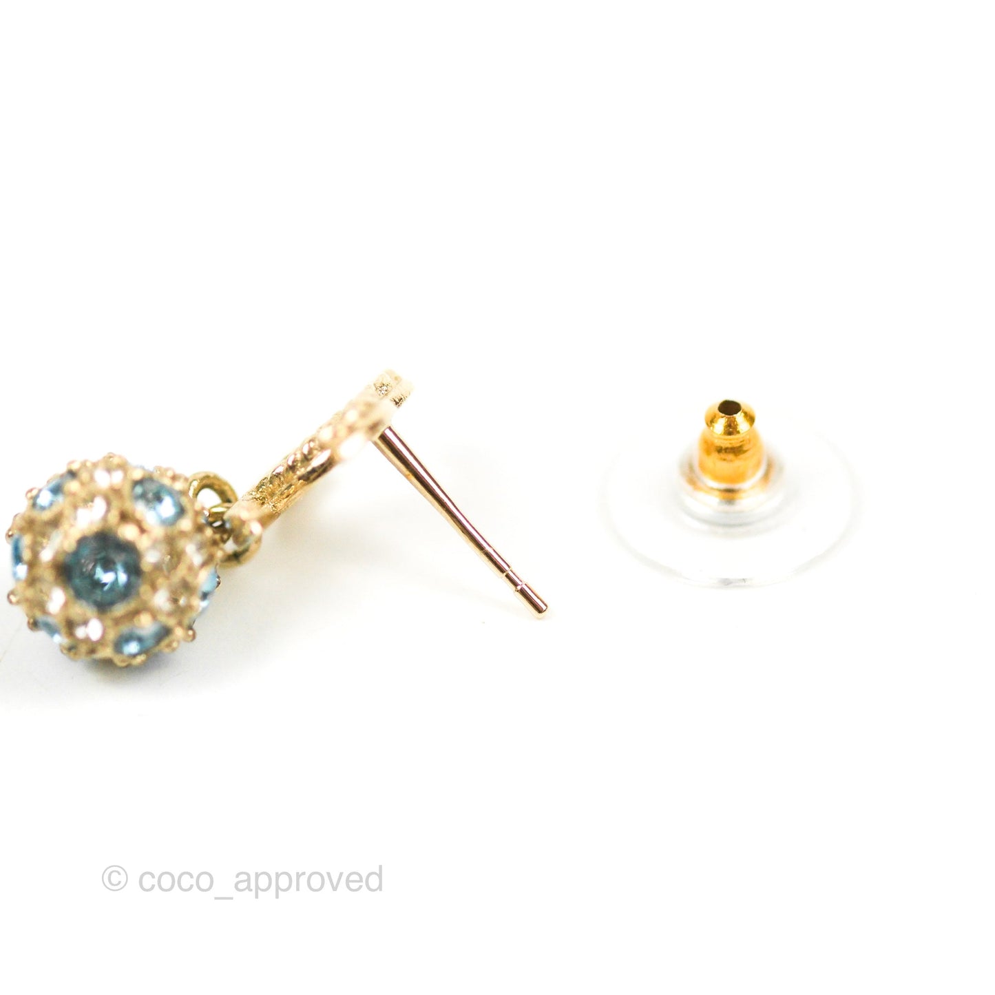 Chanel CC Blue Crystal Drop Earrings Gold Tone 20V