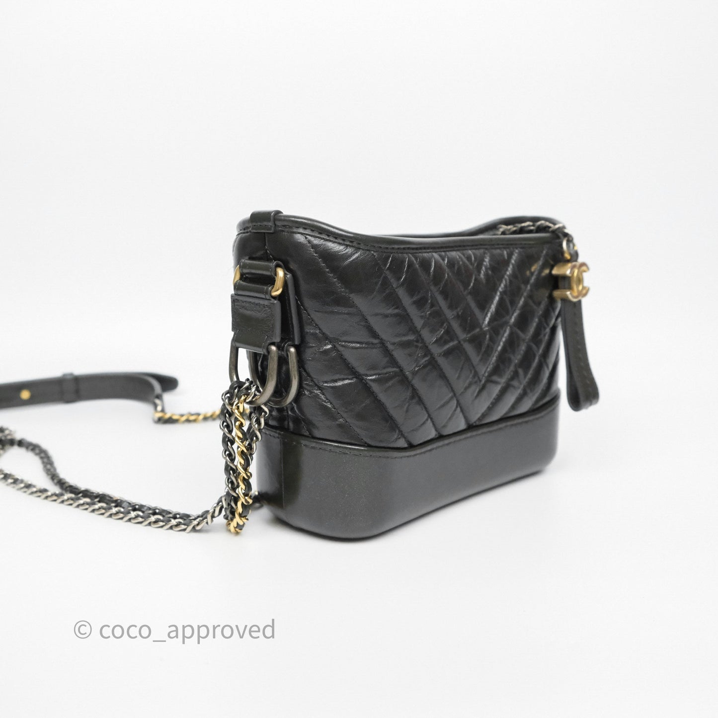 Chanel Small Gabrielle Hobo Chevron Iridescent Grey Aged Calfskin