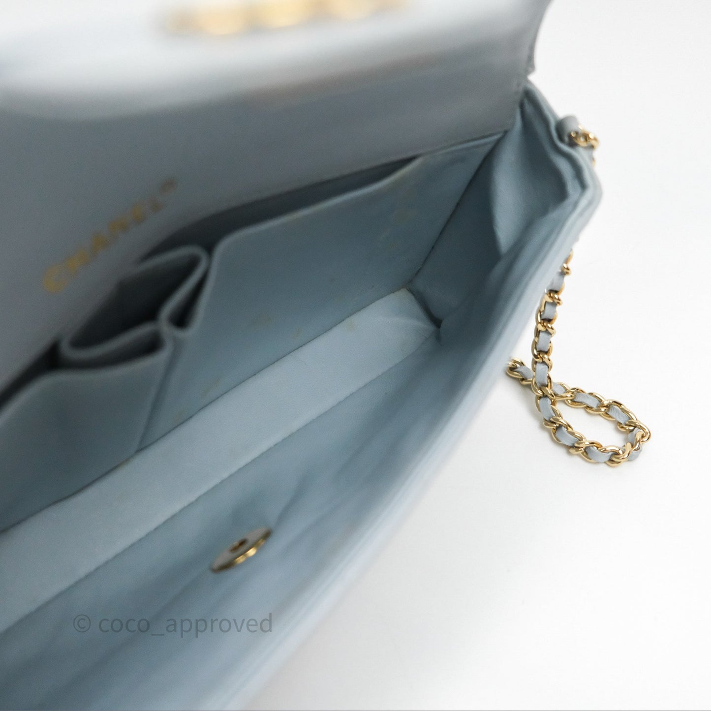 Chanel East West Chocolate Bar Flap Bag Blue Lambskin 24K Gold Hardware