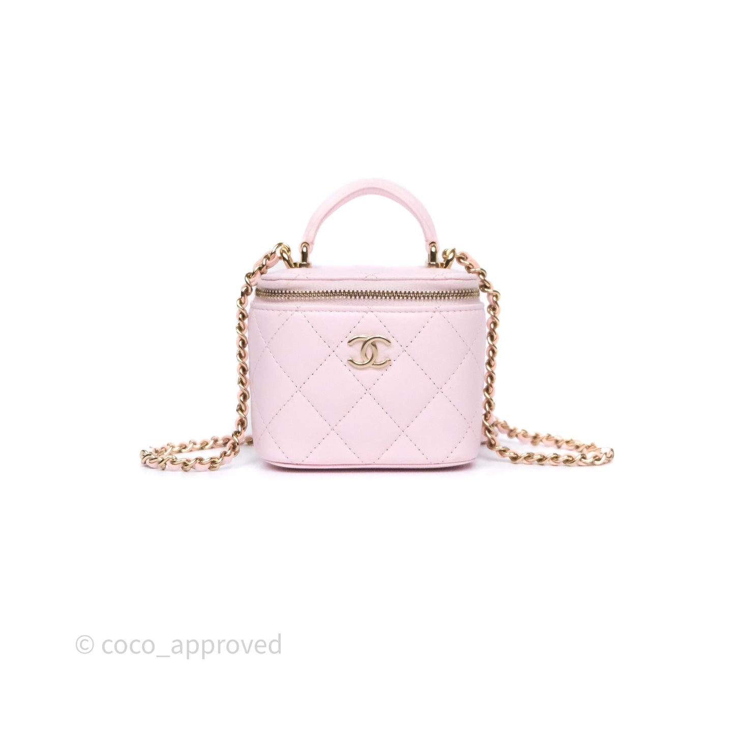 Chanel Mini Top Handle Vanity With Chain Pink Lambskin Gold Hardware