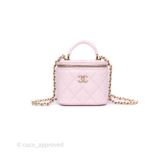 Chanel Mini Top Handle Vanity With Chain Pink Lambskin Gold Hardware