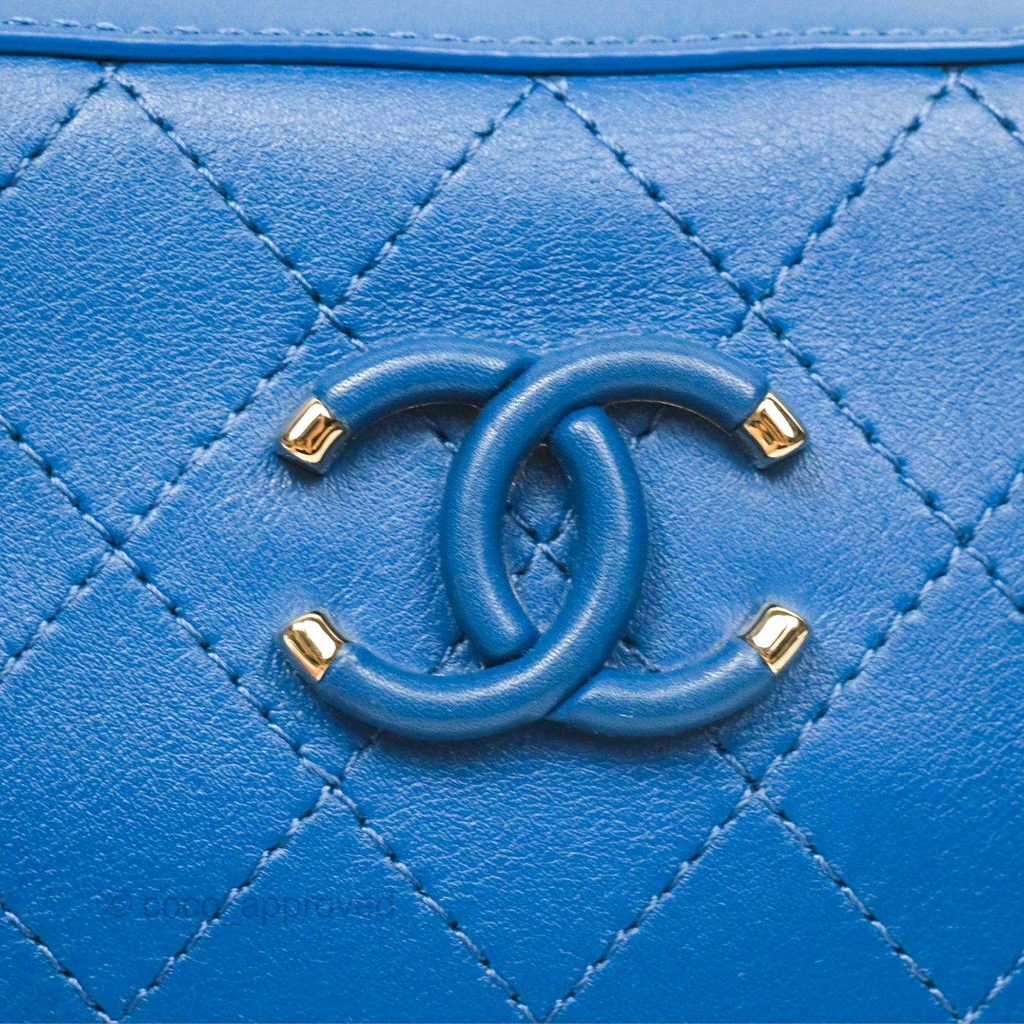 Chanel Stitched Camera Case Bag Blue Calfskin Gold Hardware