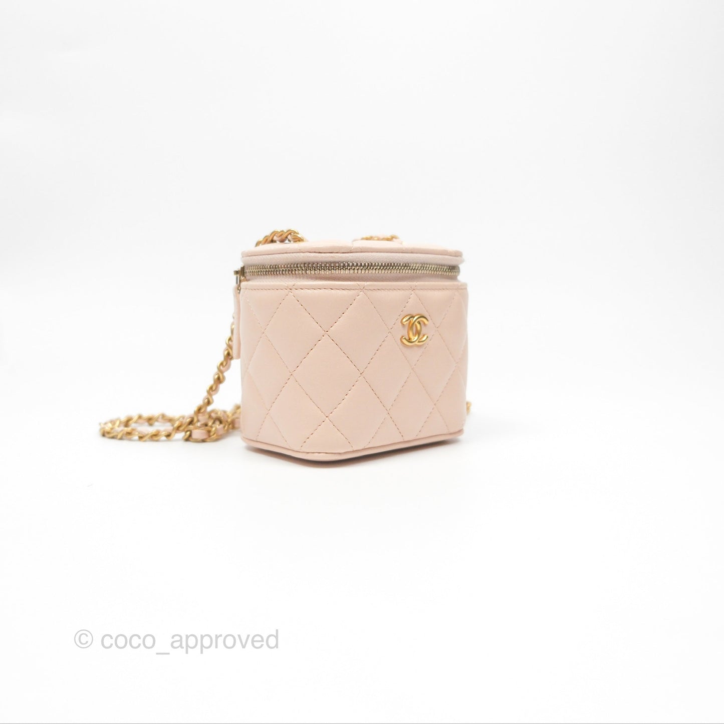 Chanel Classic Mini Pearl Crush Vanity With Chain Light Pink Lambskin Aged Gold Hardware