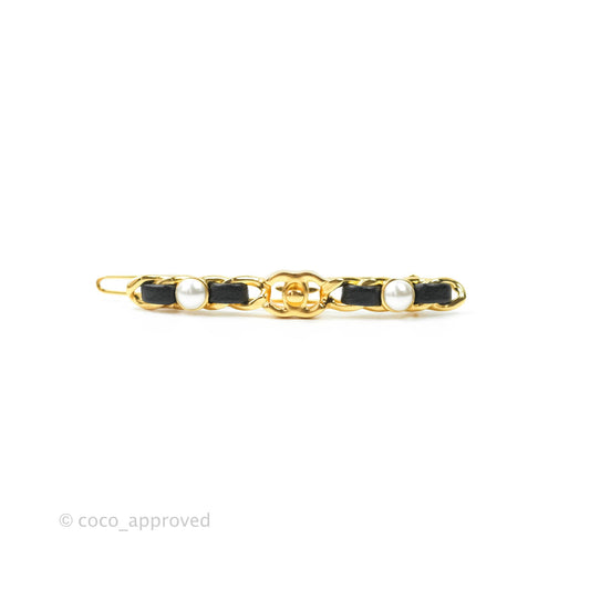 Chanel CC Lock Pearl Chain Hair Clip Gold Tone 20A