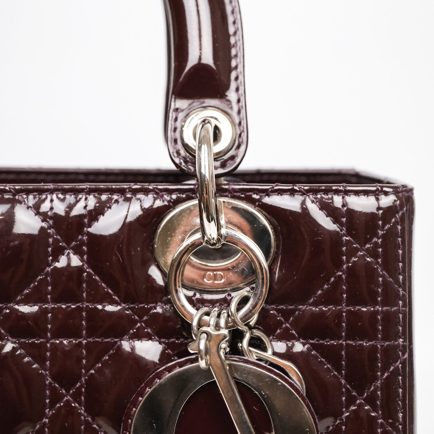 Christian Dior Medium Lady Dior Burgundy Patent Silver Hardware