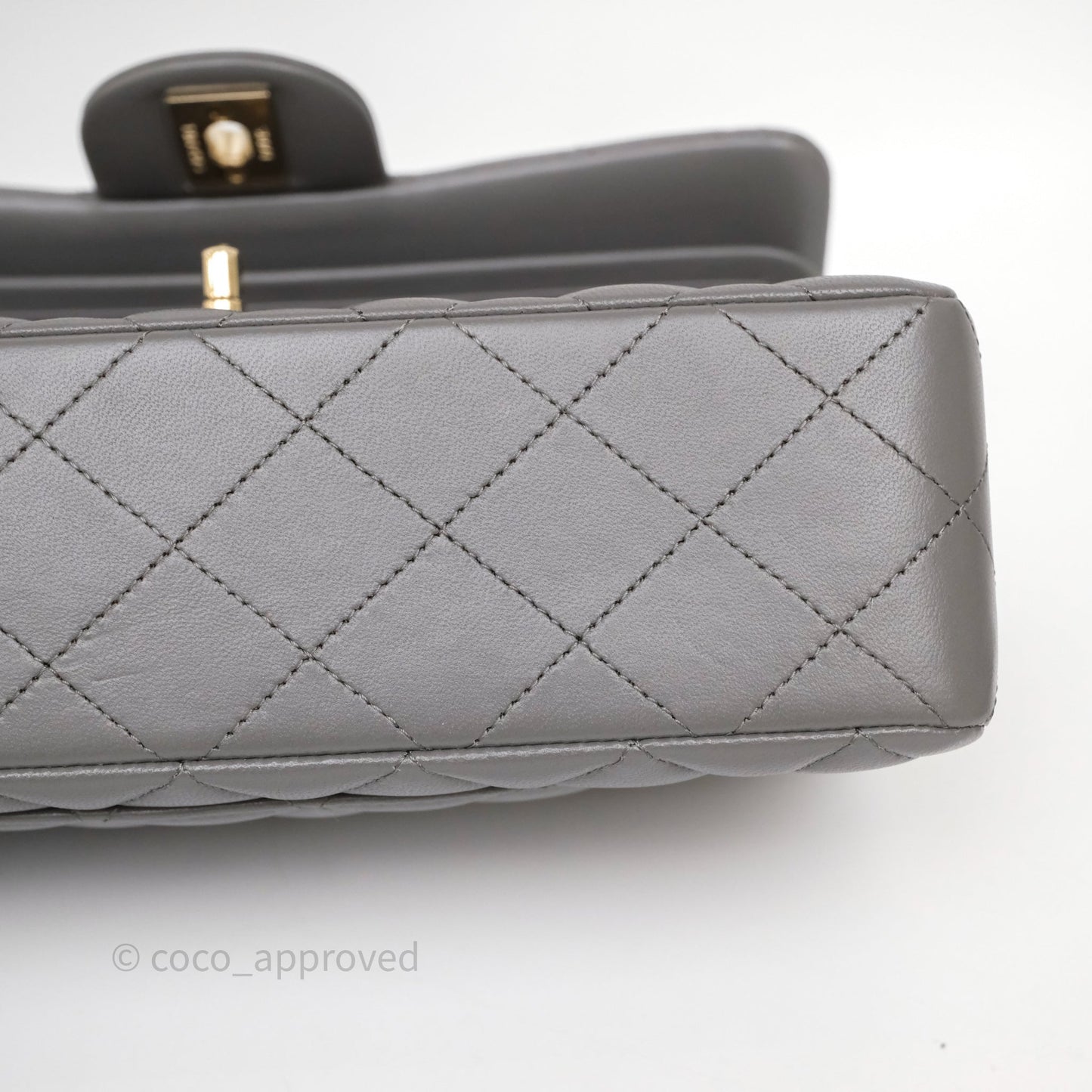 Chanel Small Quilted Classic Flap Grey Lambskin Light Gold Hardware
