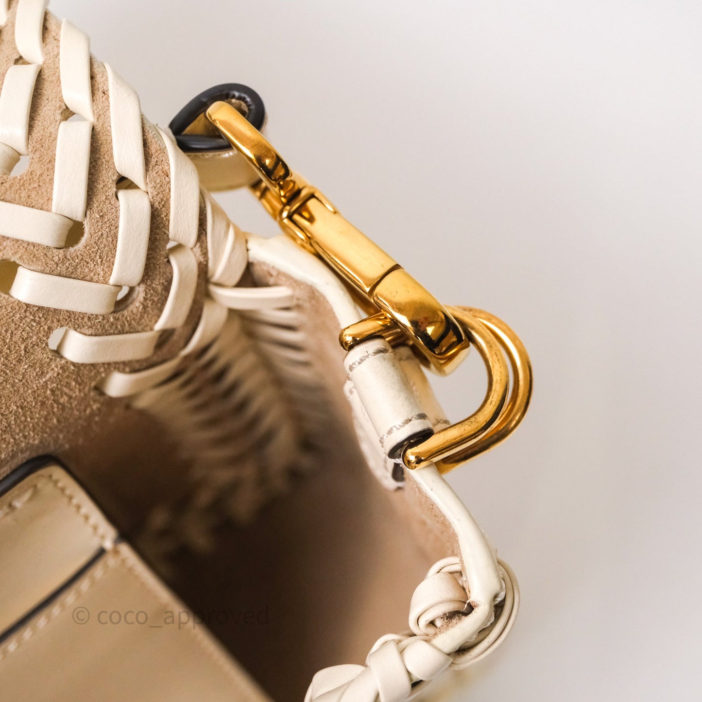 Fendi Braided Leather Baguette Bag Ivory Gold Hardware