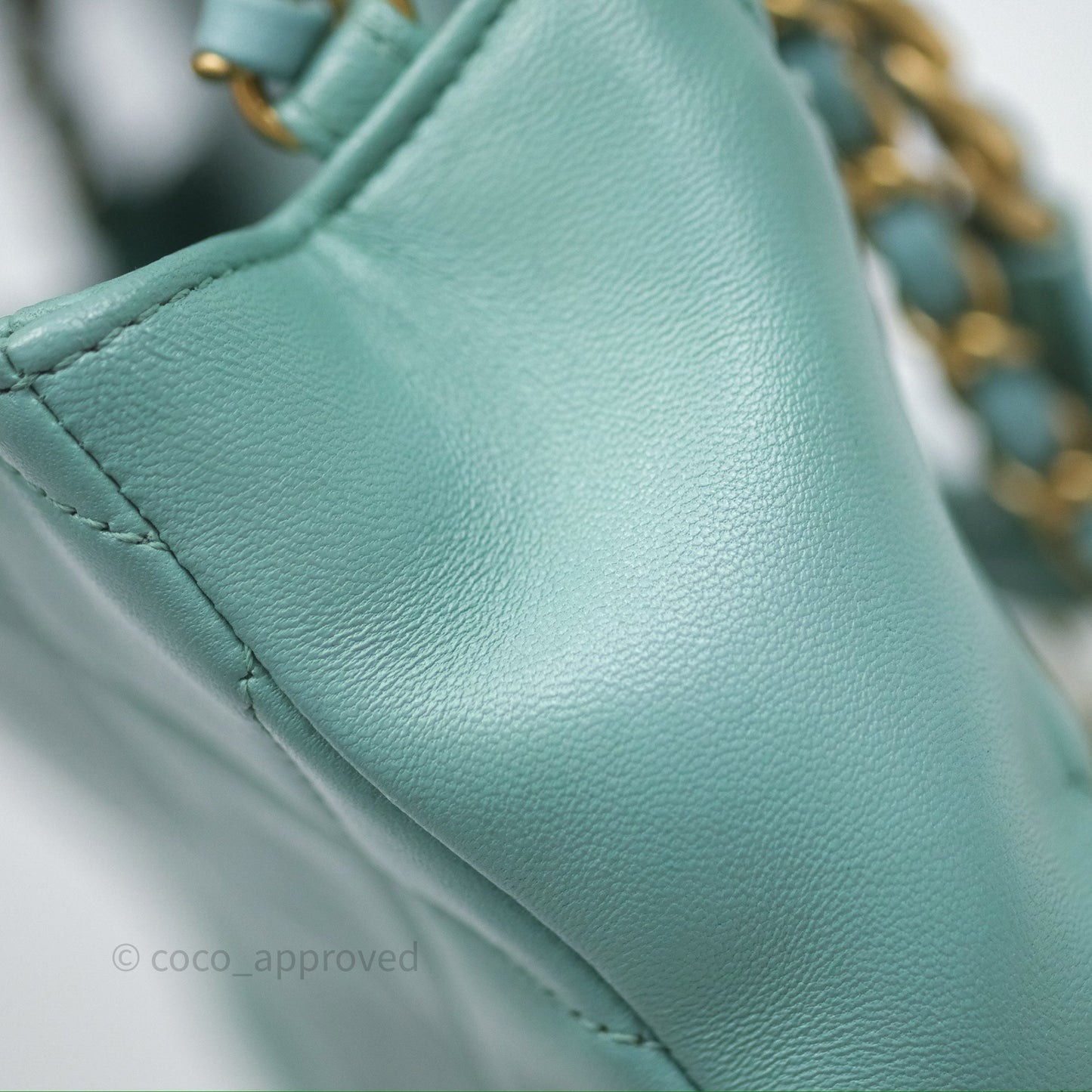 Chanel Quilted Small Circular Handle Bag Mint Green Aged Gold Hardware
