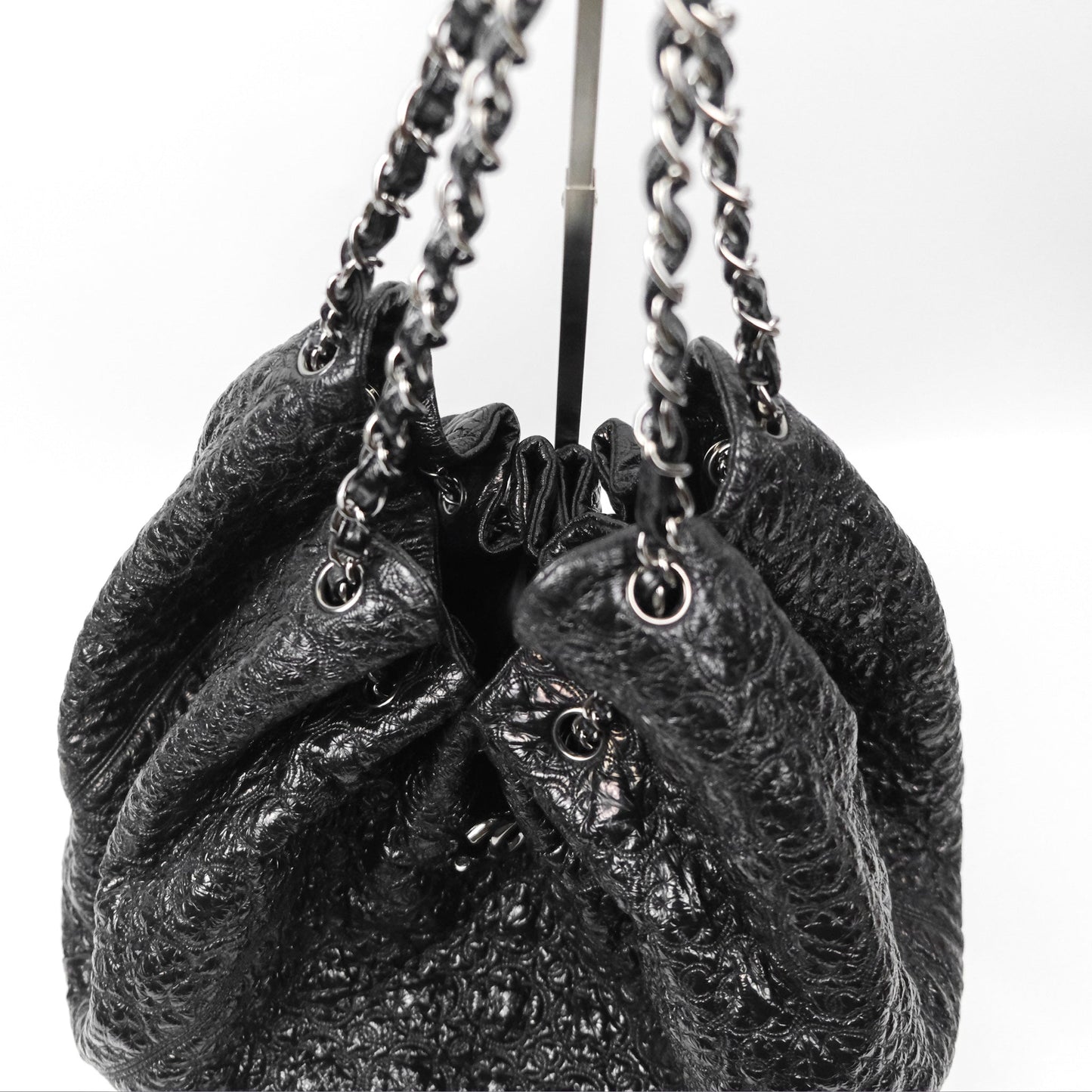 Chanel Rock In Moscow Cabas Tote Bag Black Glazed Crumpled Leather Gun Metal