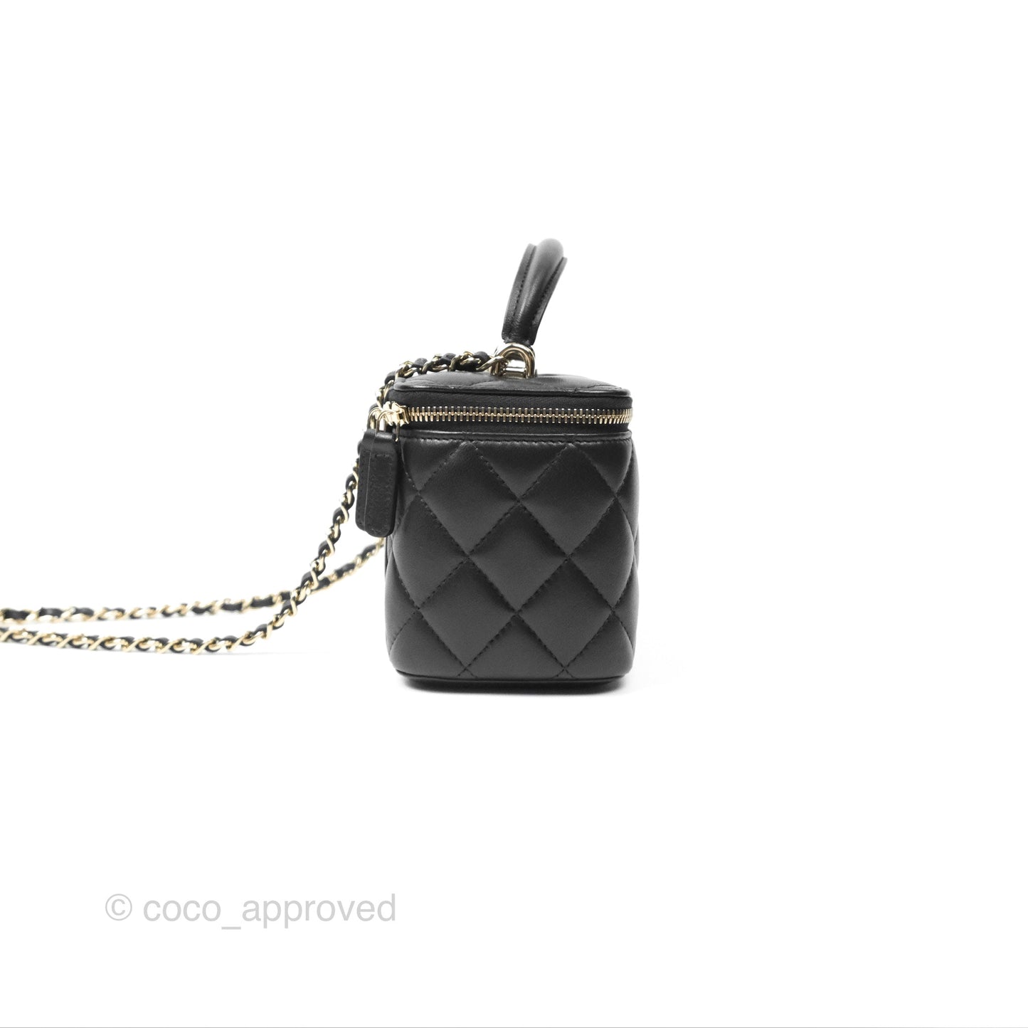 Chanel Vanity Rectangular Top Handle Black Lambskin Gold Hardware