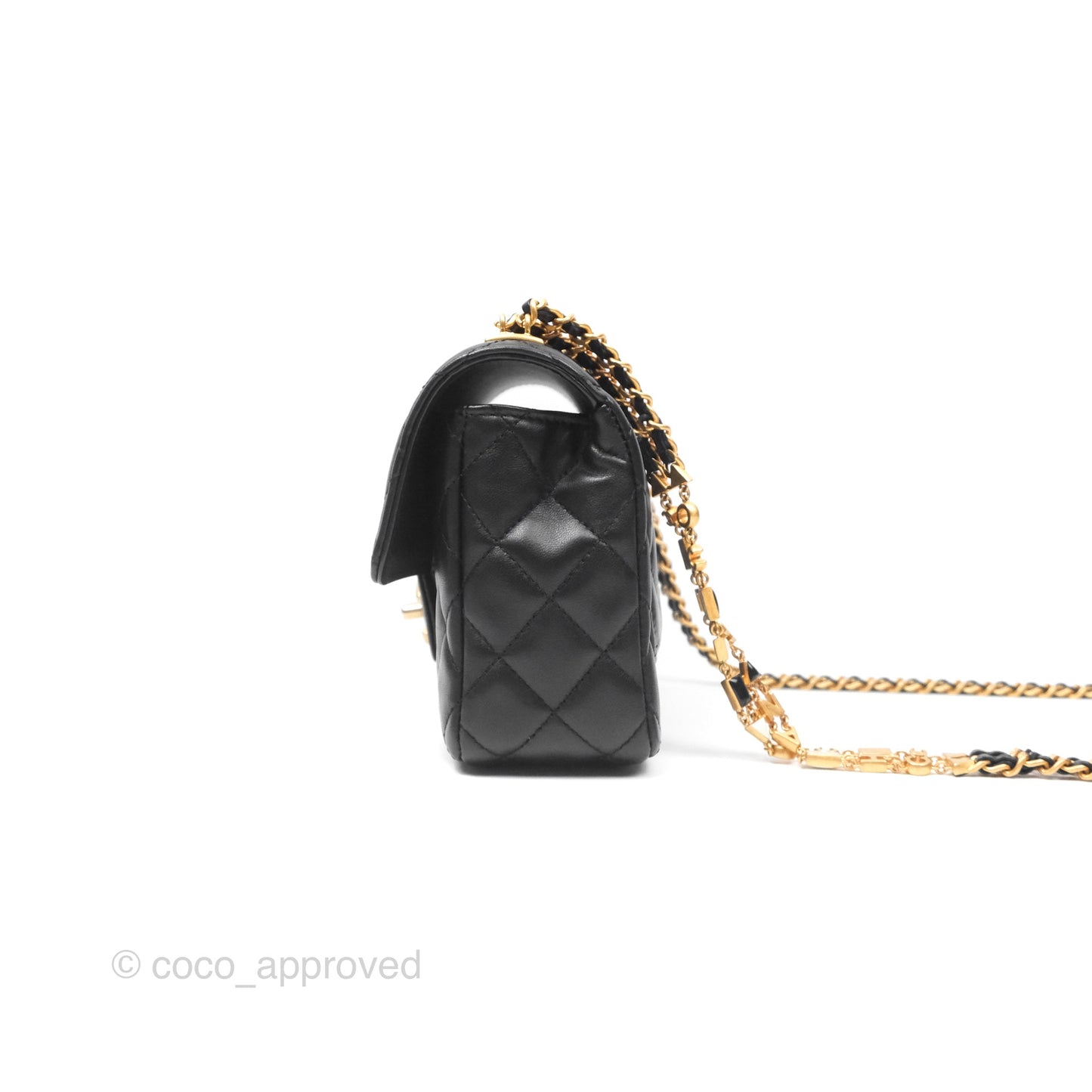 Chanel Flap Bag with Logo Enamel Chain Black Lambskin 22B