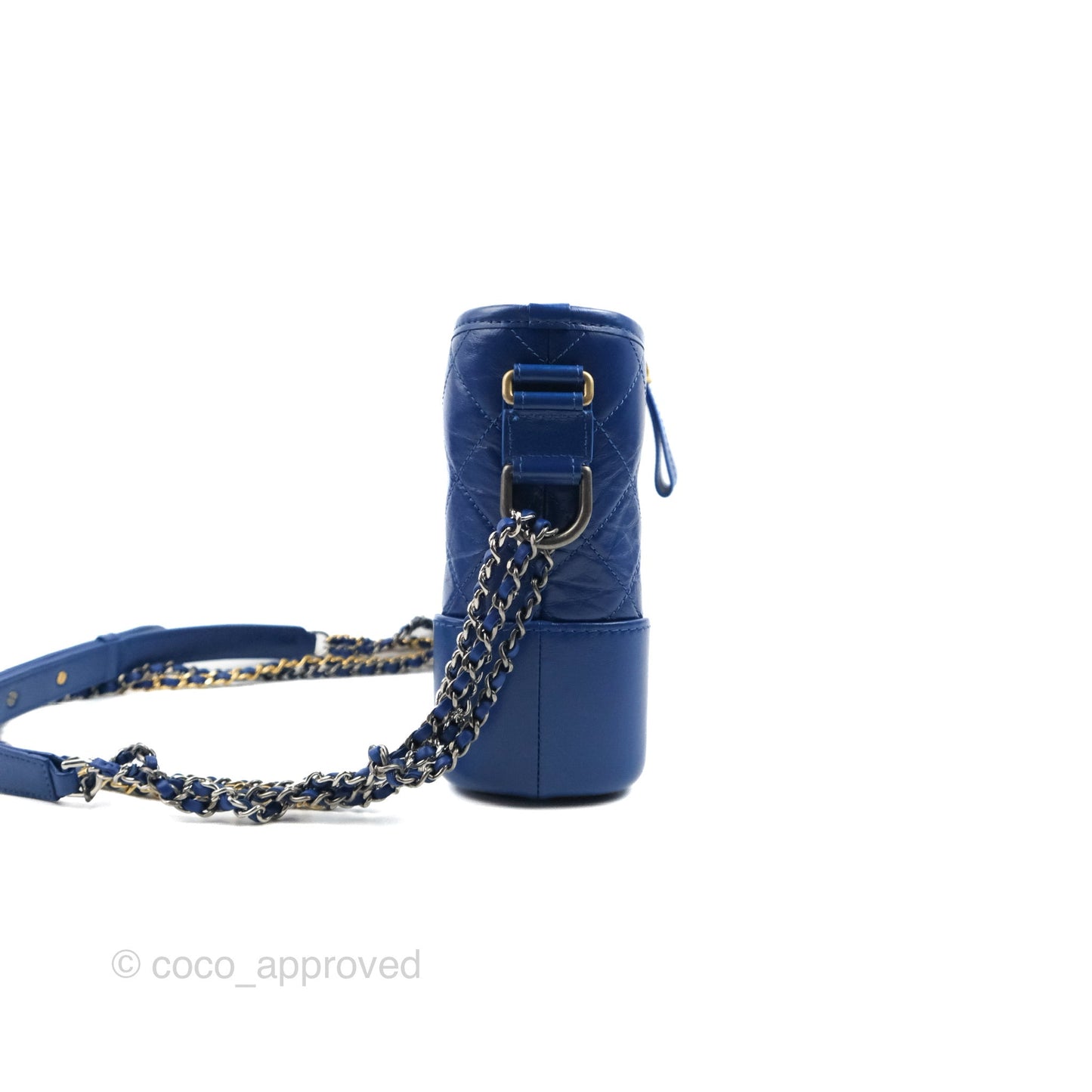 Chanel New Medium Gabrielle Blue Logo Handle Aged Calfskin Mixed Hardware