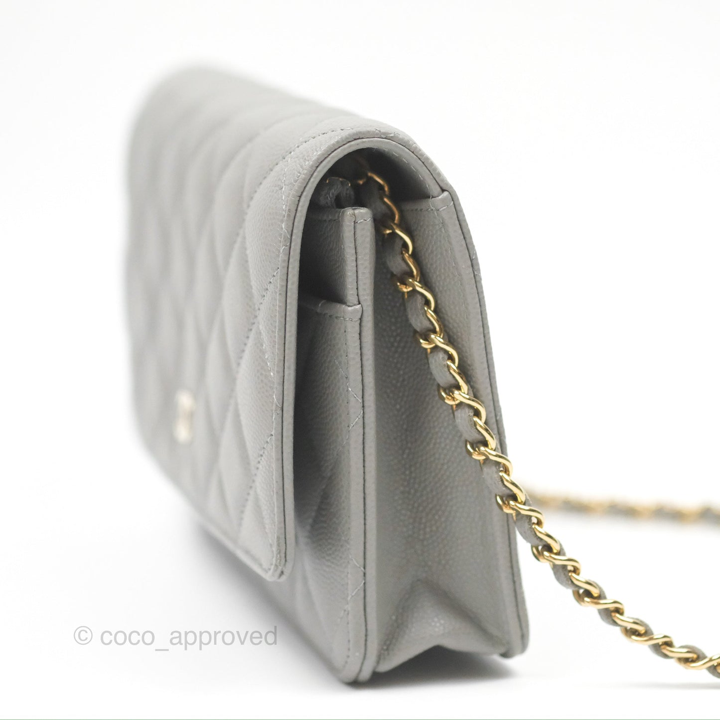 Chanel Classic Wallet on Chain WOC Quilted Grey Caviar Gold Hardware