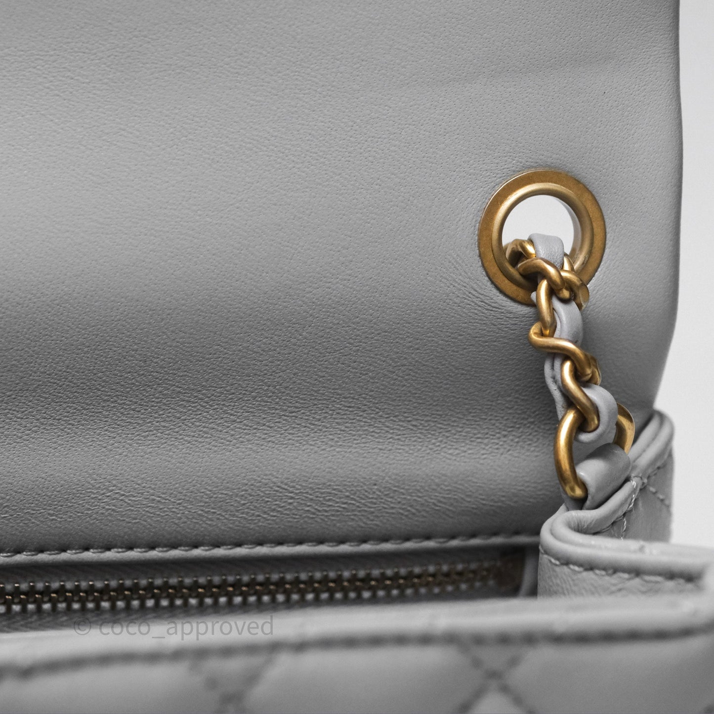 Chanel Mini Square Pearl Crush Quilted Grey Lambskin Aged Gold Hardware