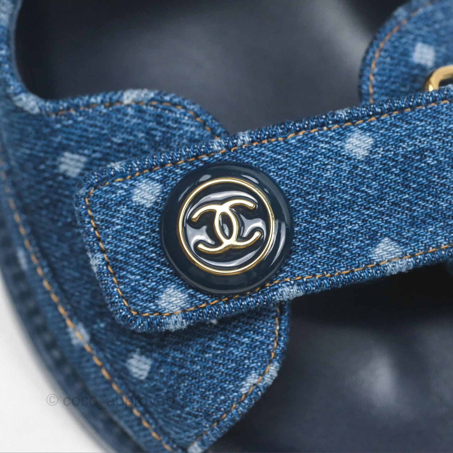Chanel CC Dots Dad Sandals Denim Blue 23P Size 36.5