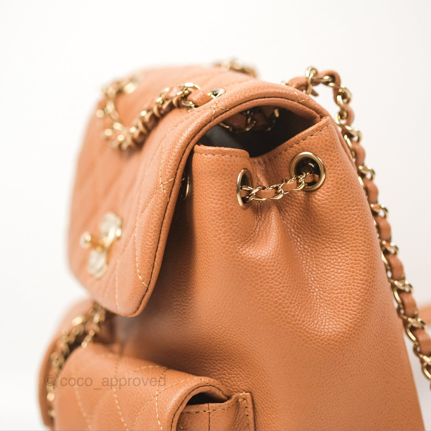 Chanel Duma Backpack Medium Dark Caramel Beige Caviar Gold Hardware