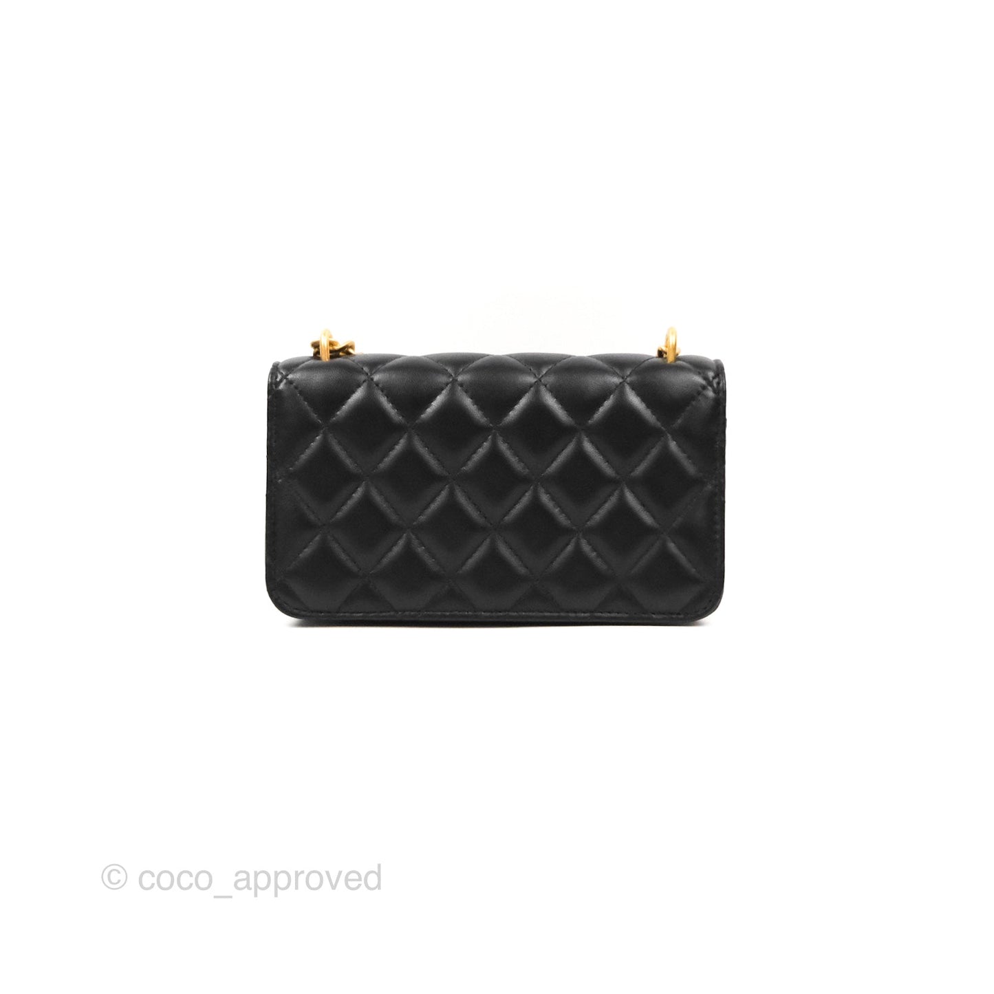 Chanel Mini WOC Phone Holder with Camellia Adjustable Chain Black Lambskin