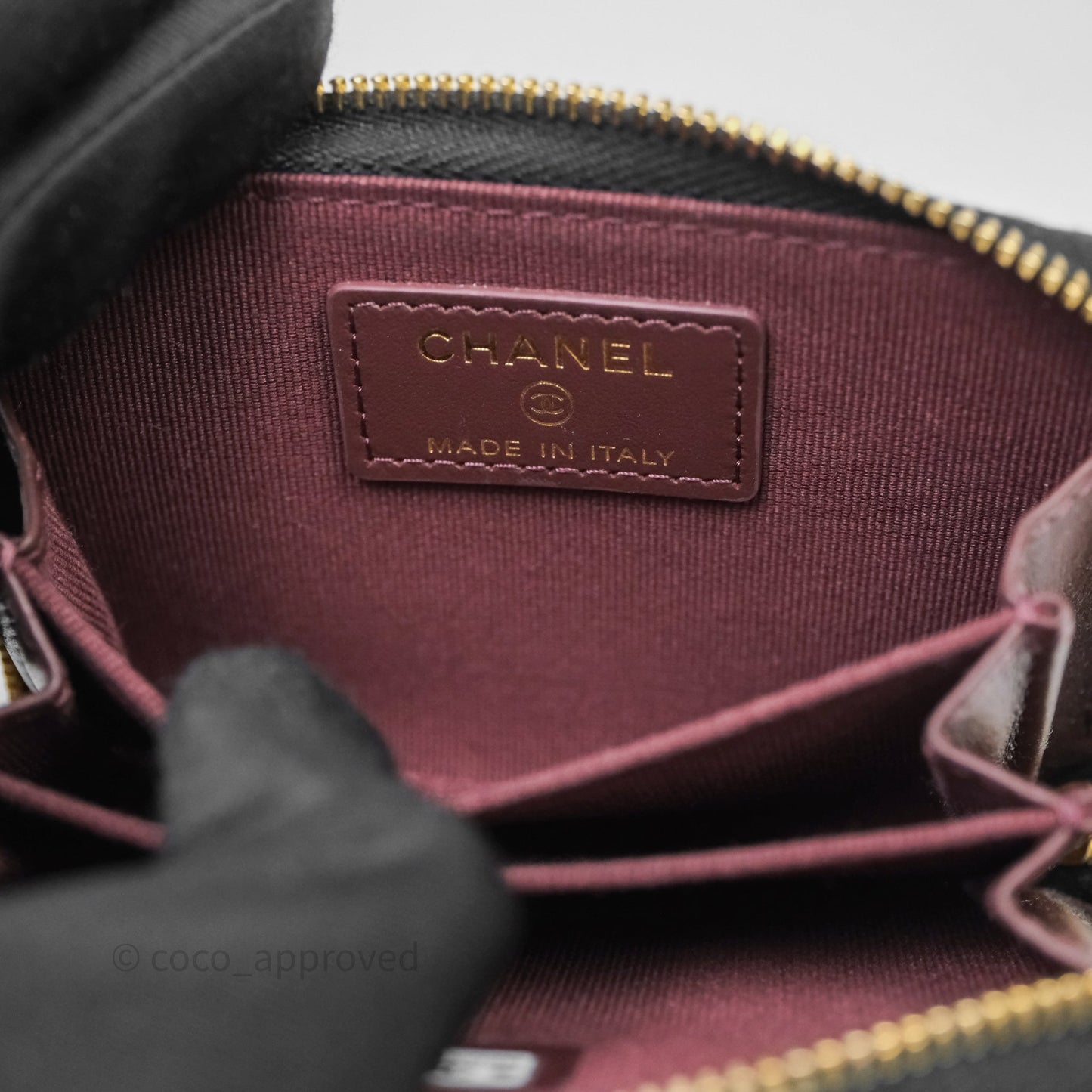 Chanel Quilted Zip Card Holder Black Caviar Gold Hardware