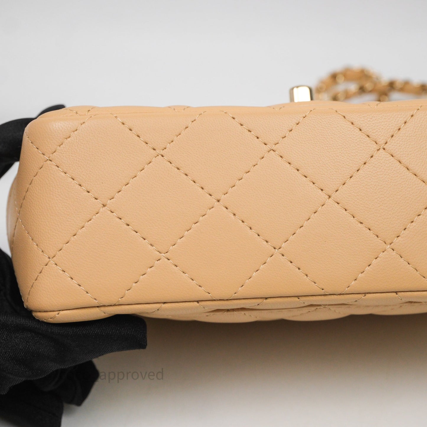 Chanel Mini Rectangular Quilted Beige Lambskin Light Gold Hardware