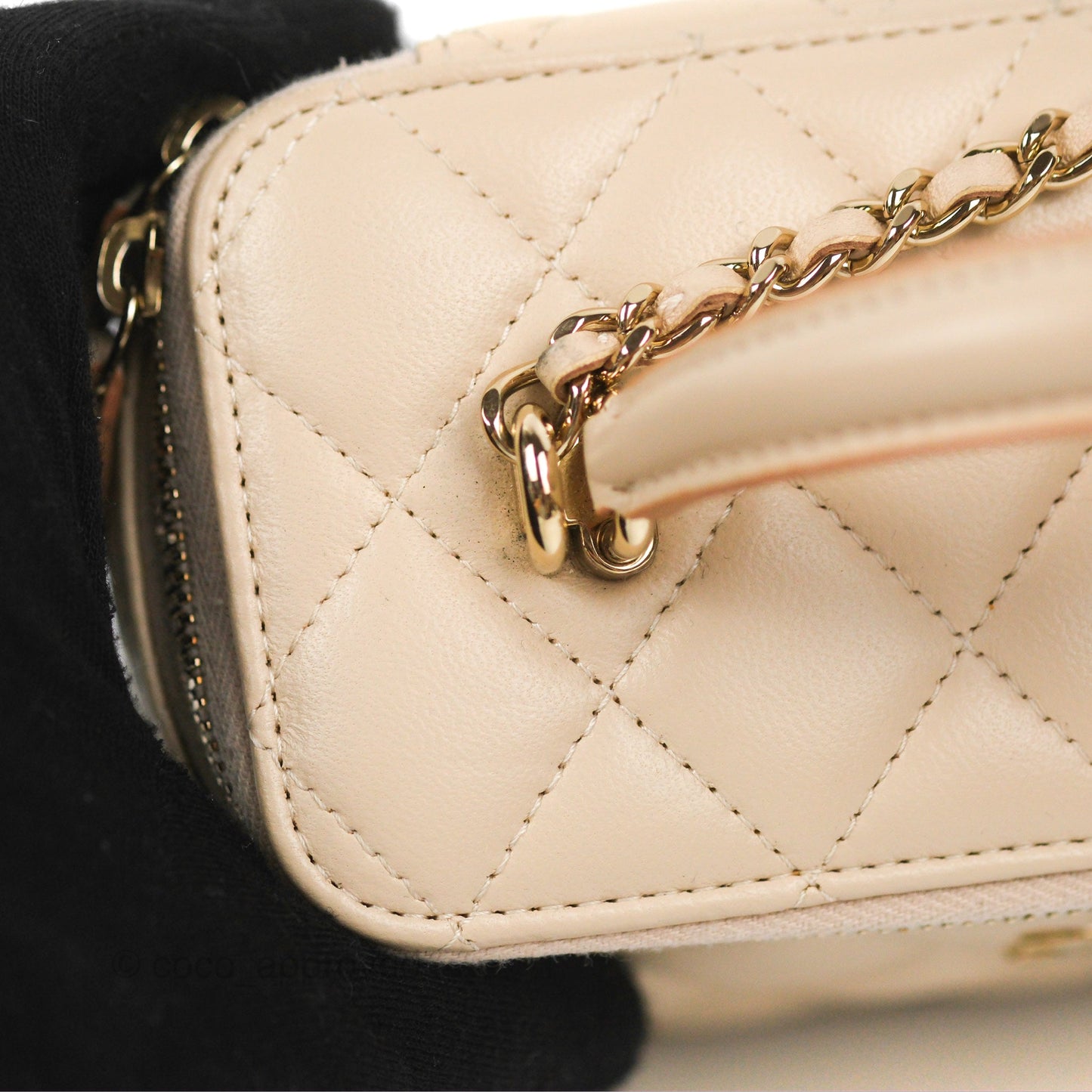 Chanel Vanity Rectangular Top Handle Ecru/Beige Lambskin Gold Hardware 23P
