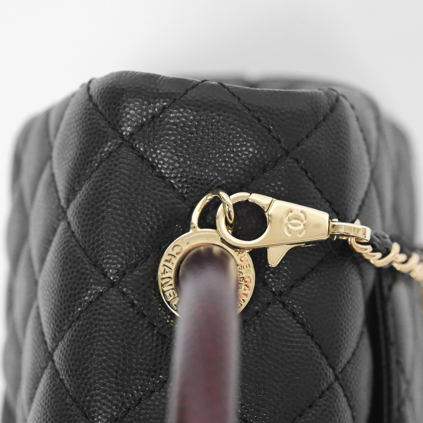 Chanel Small Coco Handle Quilted Black Caviar Gold Hardware Lizard Handle
