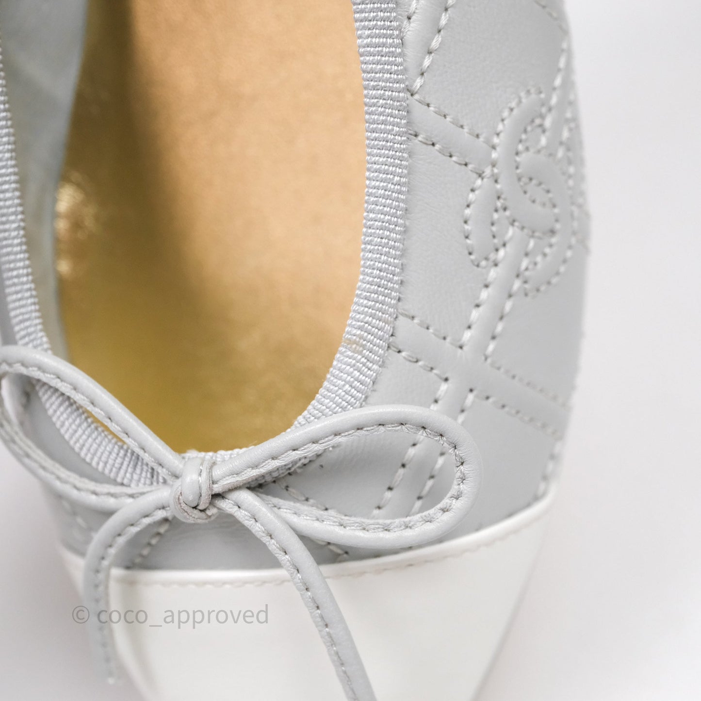 Chanel CC Quilted Light Grey Ballerina Flats Size 36.5