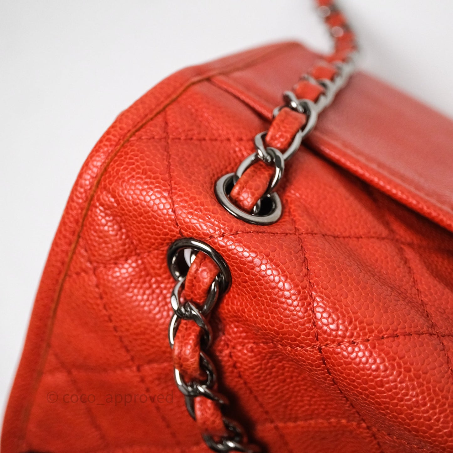 Chanel Flap Bag Caviar Orange Silver Hardware