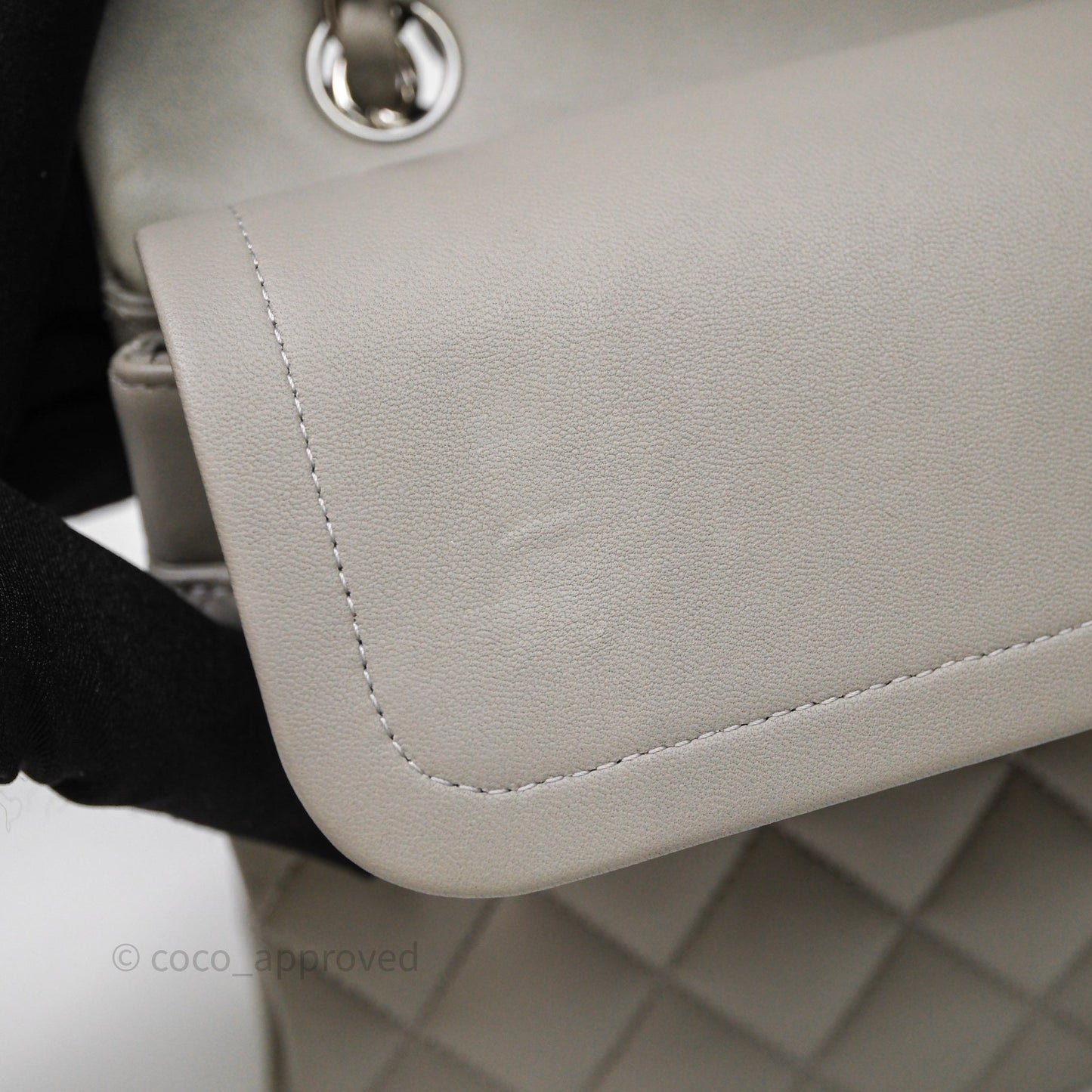 Chanel Classic M/L Medium Flap Quilted Grey Lambskin Silver Hardware