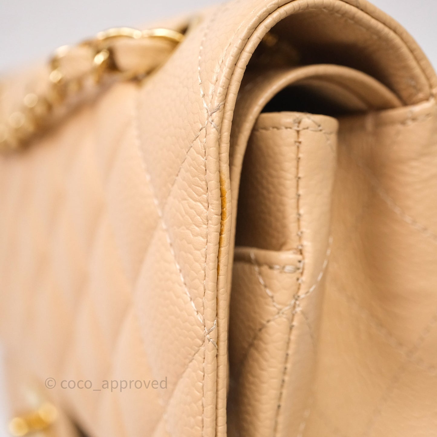 Chanel Classic M/L Medium Flap Quilted Beige Caviar Gold Hardware