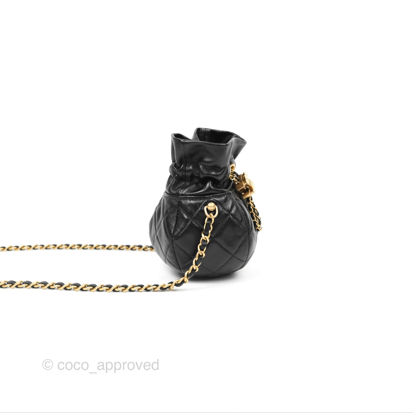 Chanel Mini Round Clutch with Chain Black Shiny Lambskin 23S