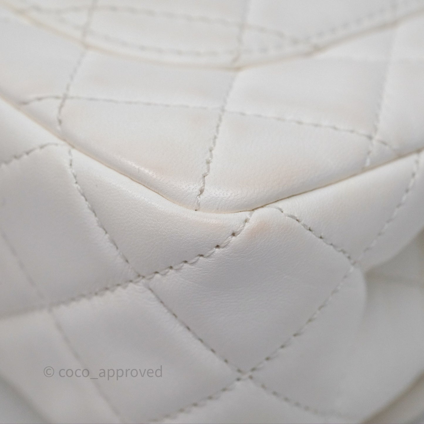 Chanel Mini Rectangular Pearl Crush Quilted White Lambskin Aged Gold Hardware