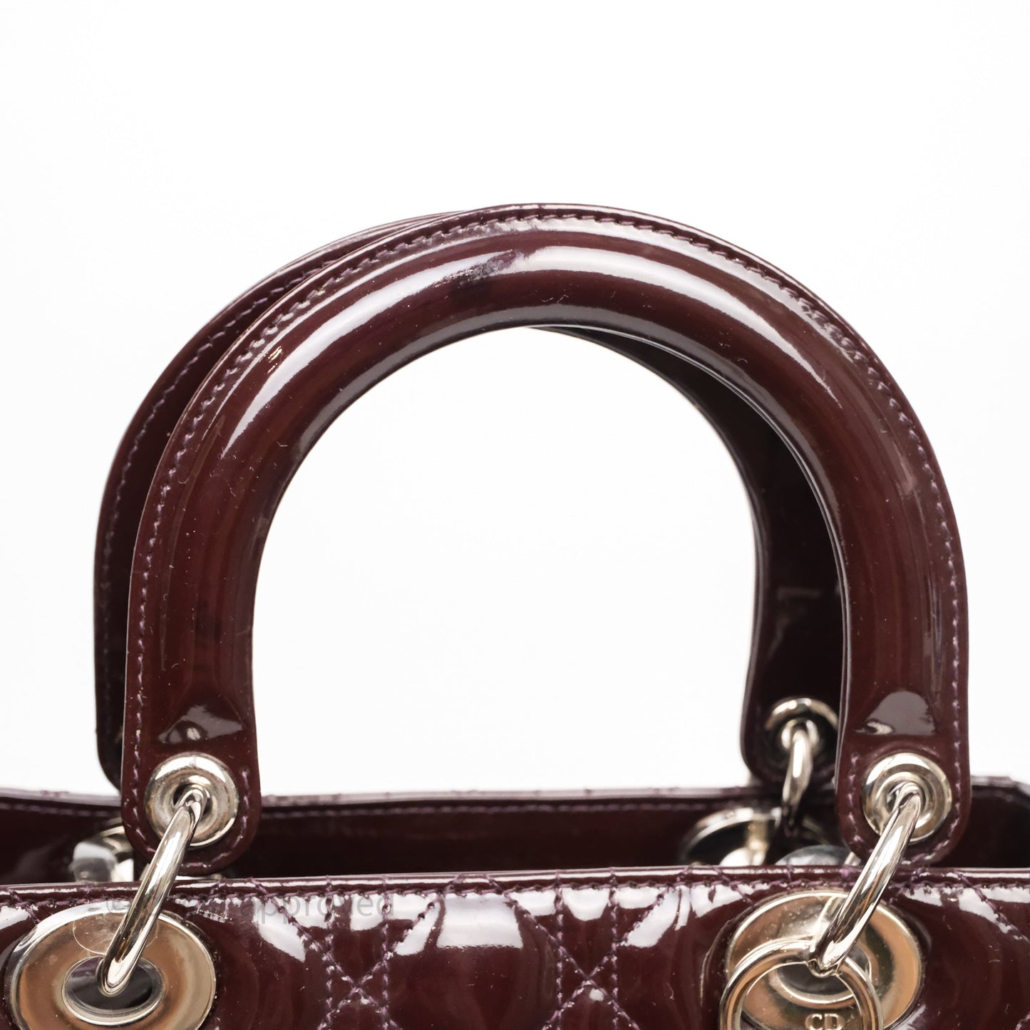 Christian Dior Medium Lady Dior Burgundy Patent Silver Hardware