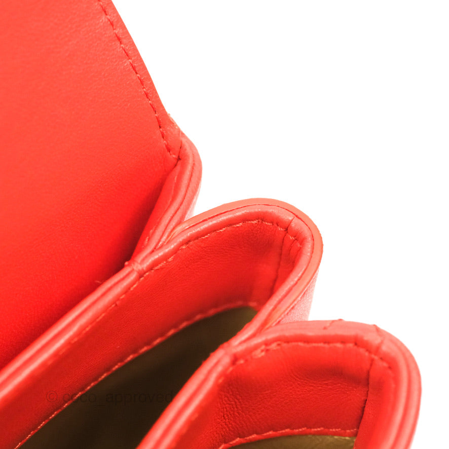 Chanel Top Handle Flap Bag Red Lambskin Aged Gold Hardware