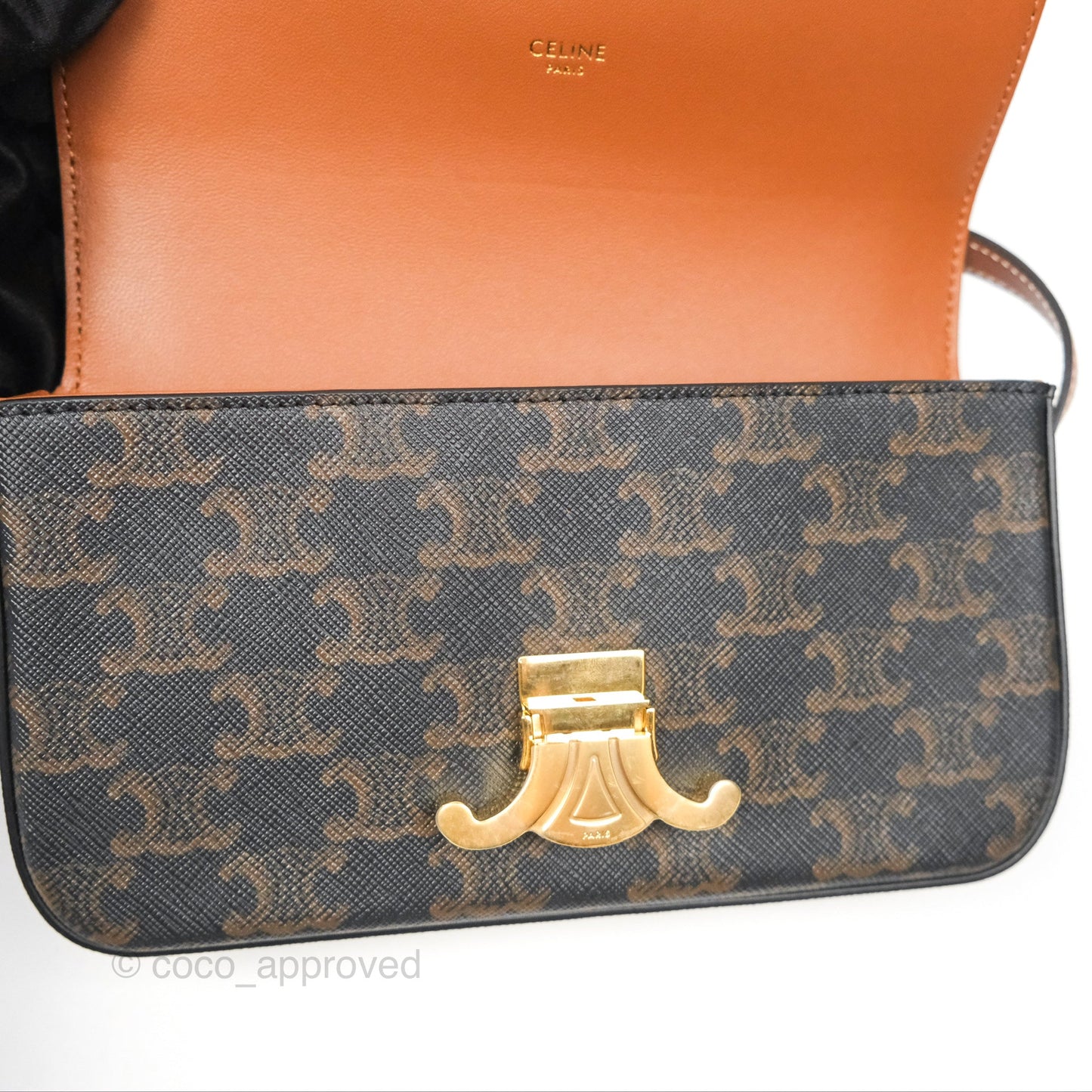 Celine Triomphe Shoulder Bag Tan Calfskin Triomphe Canvas