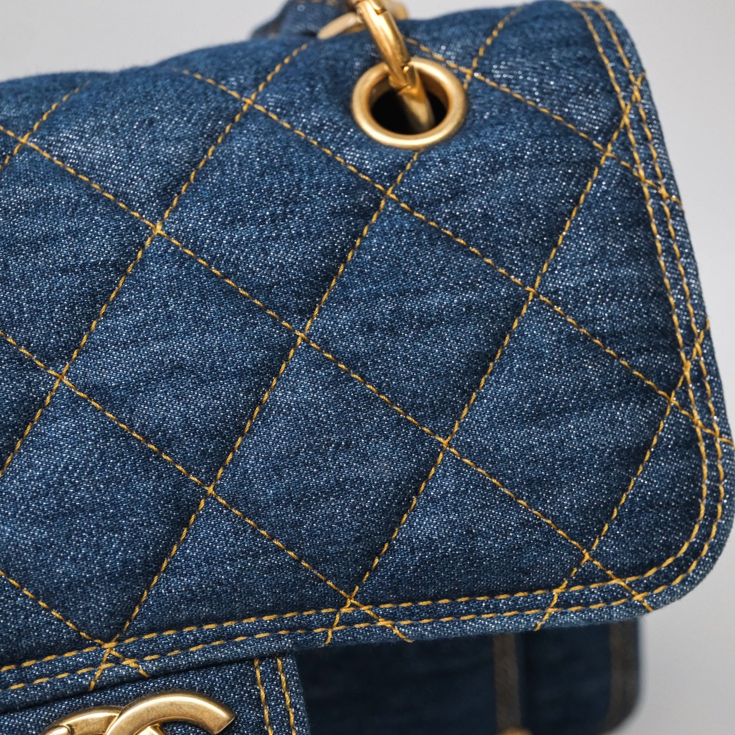 Chanel Square Flap Bag Denim Aged Gold Hardware
