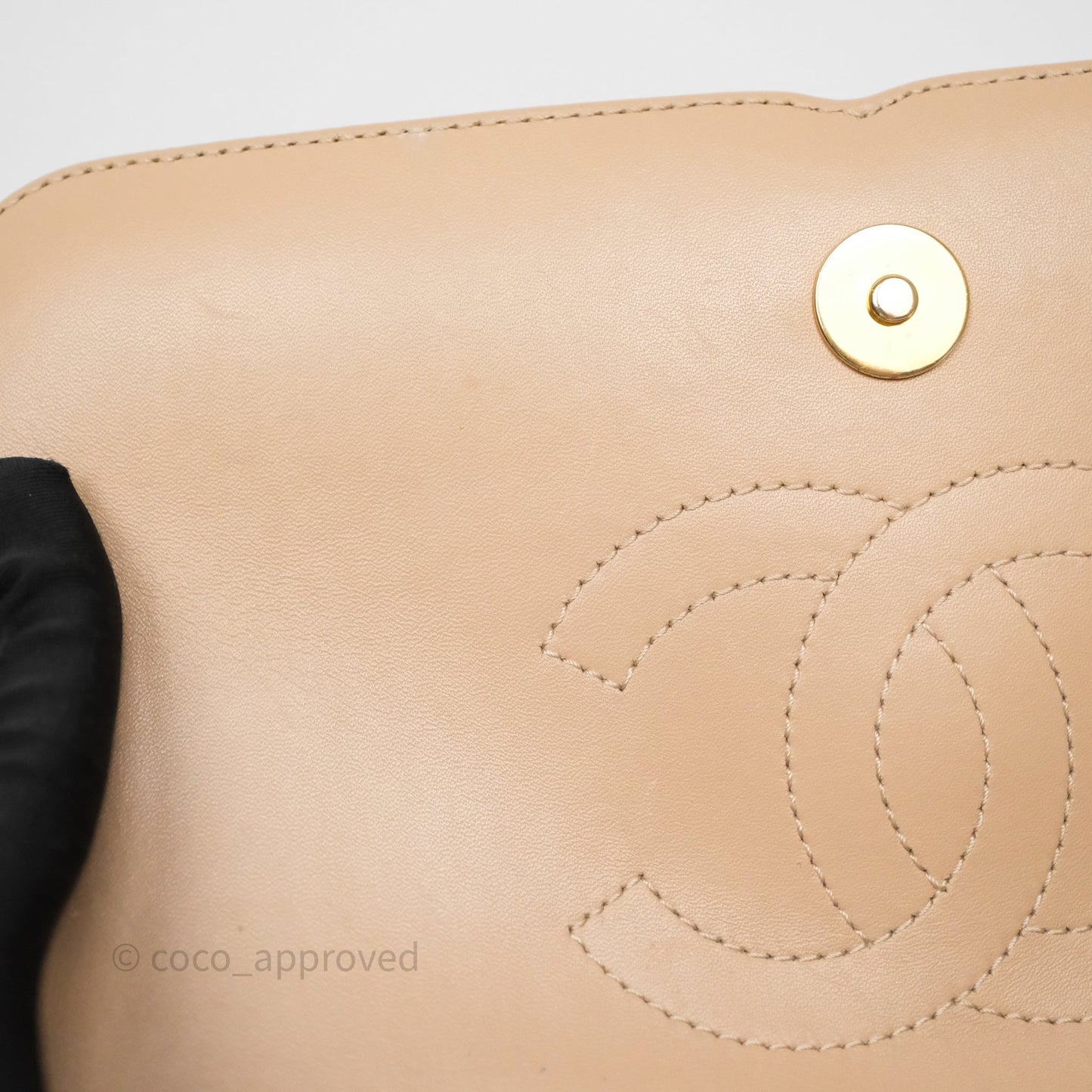 Chanel Small CC Filigree Flap Quilted Beige Black Caviar