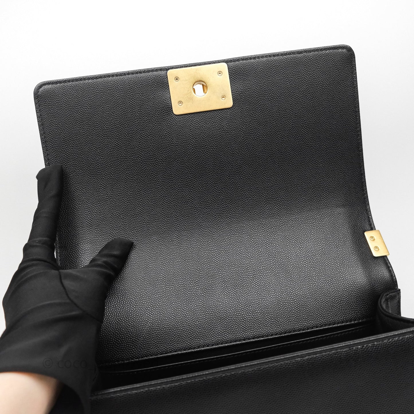 Chanel Medium Boy Quilted Black Caviar Aged Gold Hardware