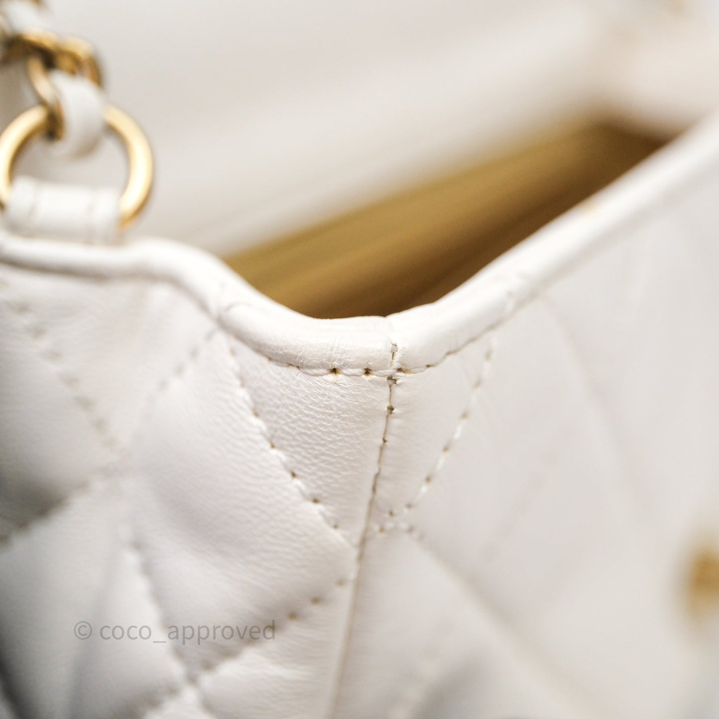 Chanel Mini Rectangular Pearl Crush Quilted White Lambskin Aged Gold Hardware