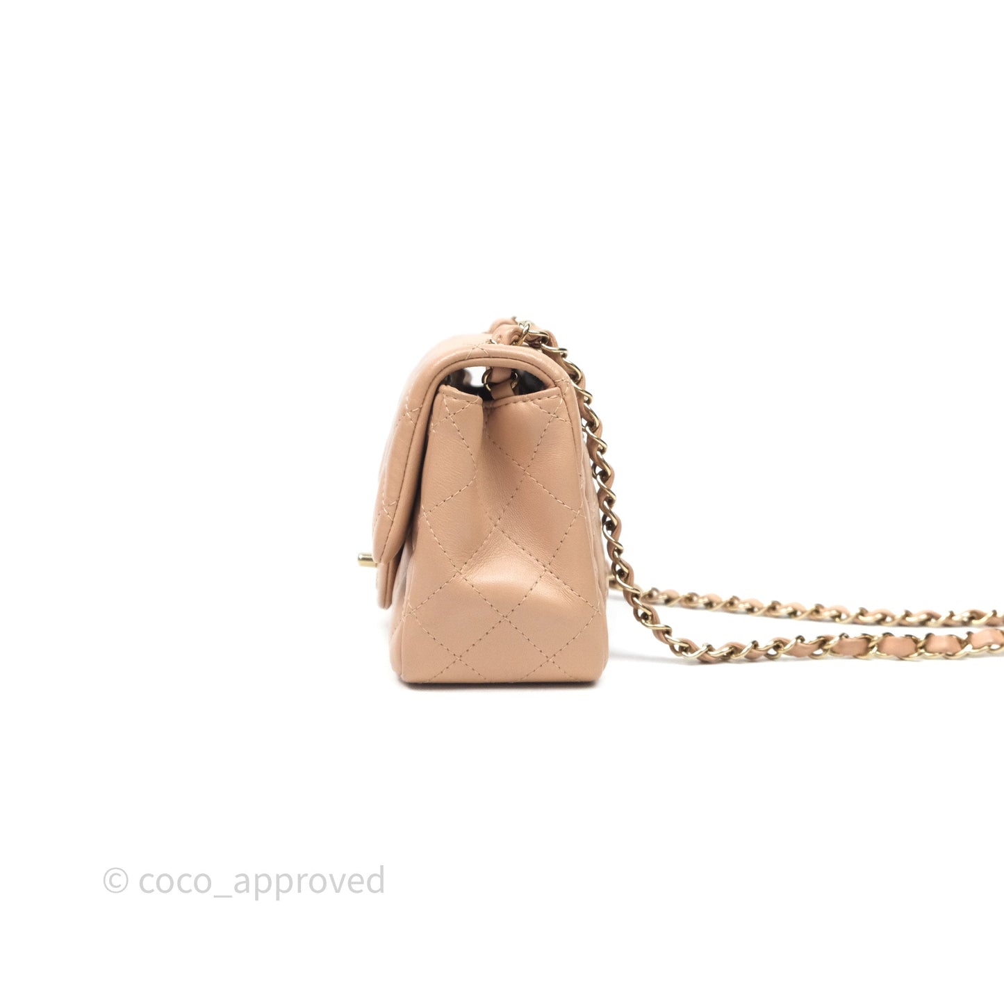 Chanel Mini Square Flap Quilted Beige Lambskin Gold Hardware