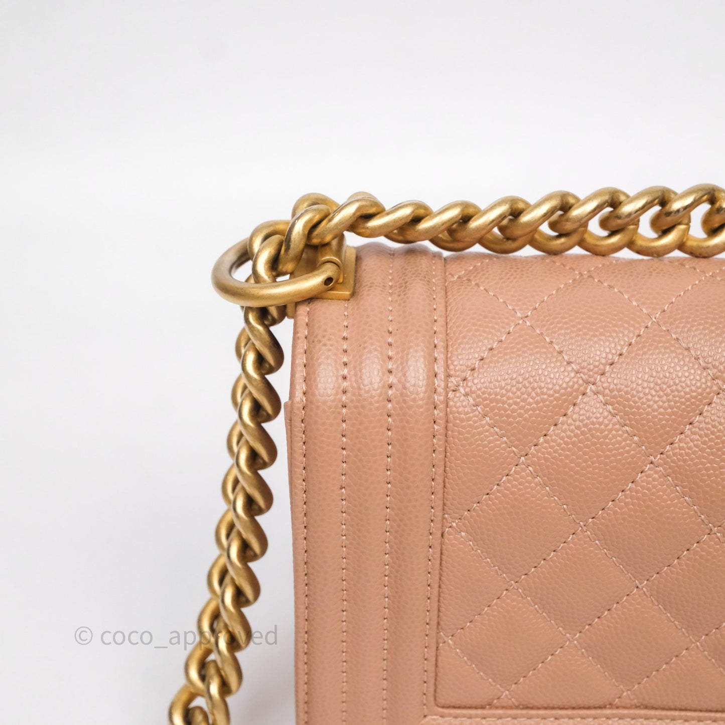 Chanel Small Boy Caviar Beige Pink Bag Aged Gold Hardware