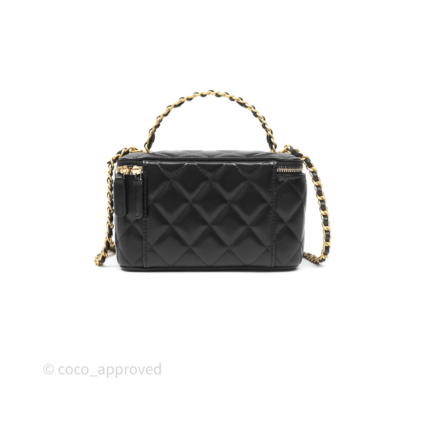 Chanel Vanity Rectangular with Top Handle Black Lambskin Aged Gold Hardware