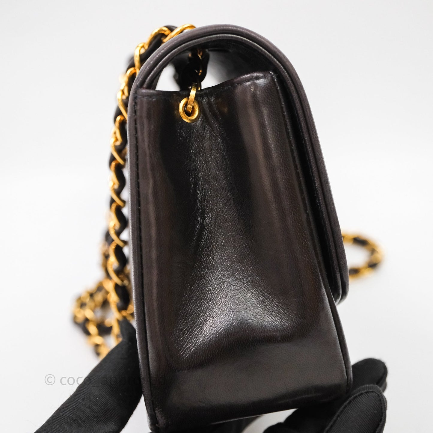 Chanel Vintage Small Quilted Classic Diana Flap Bag Black Lambskin 24K Gold Hardware