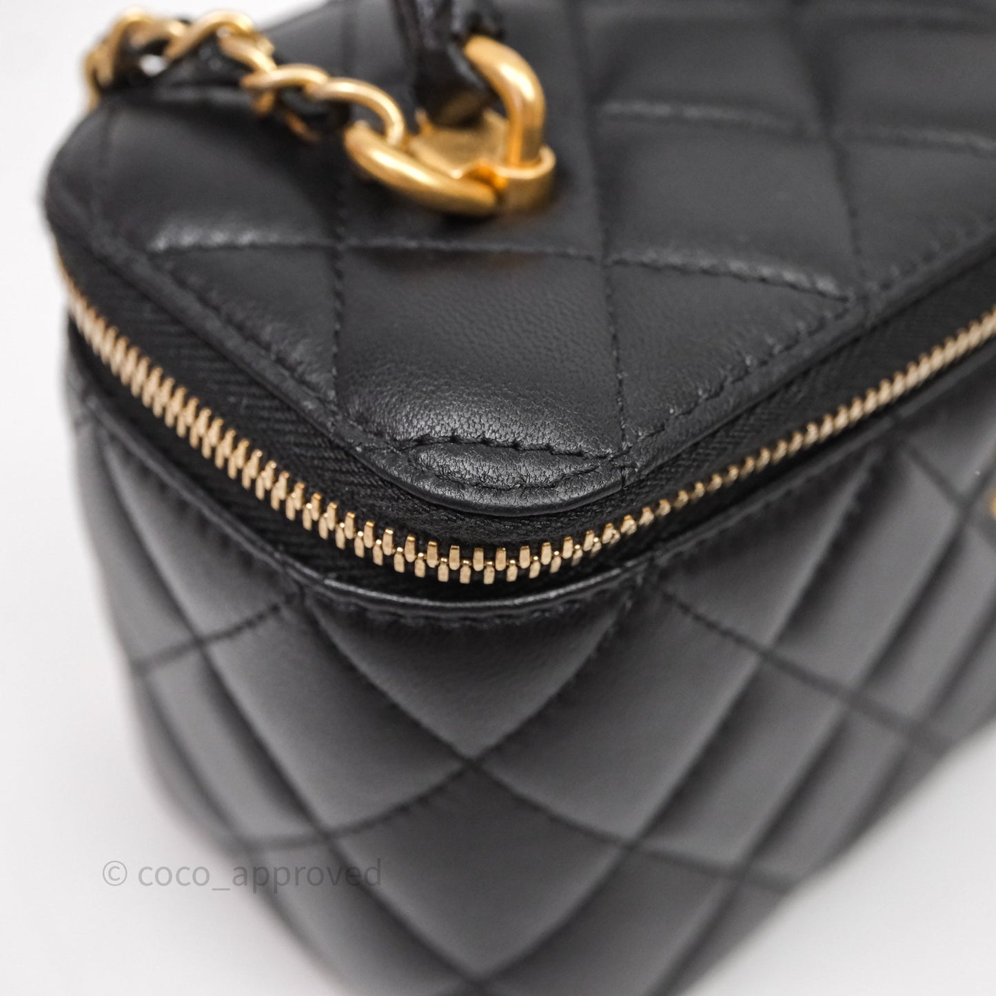 Chanel Vanity Rectangular Metal Top Handle Black Lambskin Aged Gold Hardware