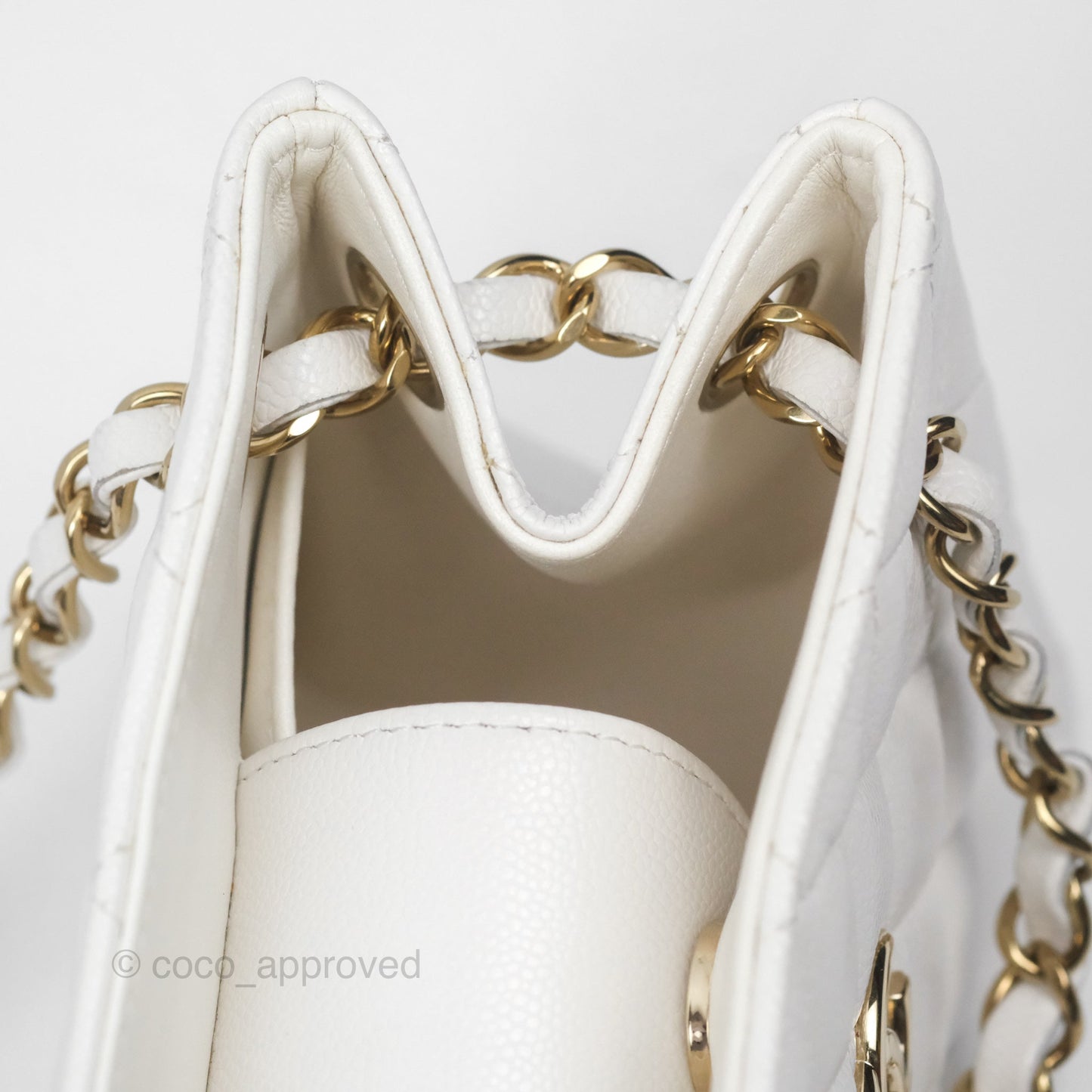 Chanel Mini Bucket Tote White Caviar Gold Hardware 22S