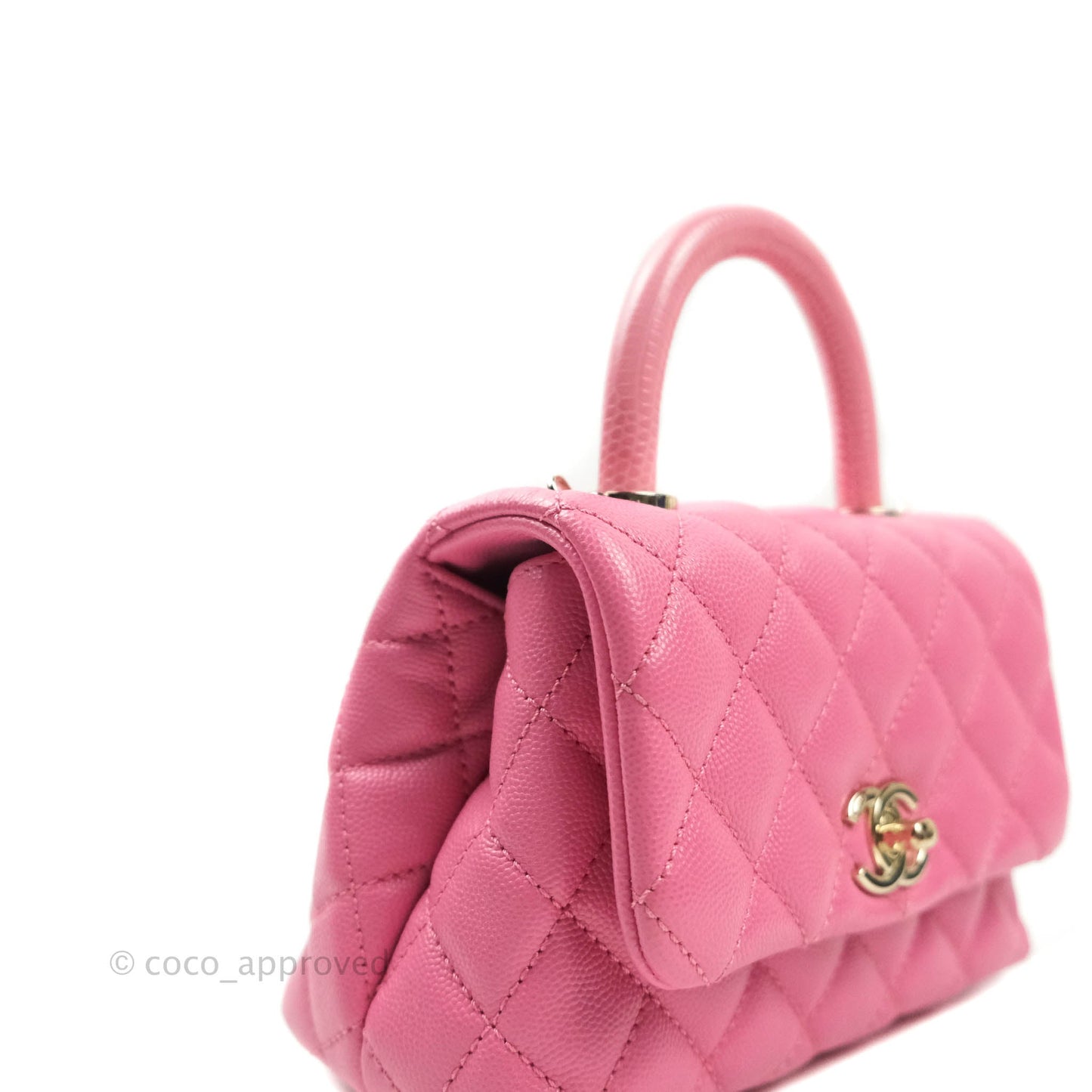 Chanel Extra Mini Coco Handle Quilted Pink Caviar Lizard Embossed Handle Gold Hardware