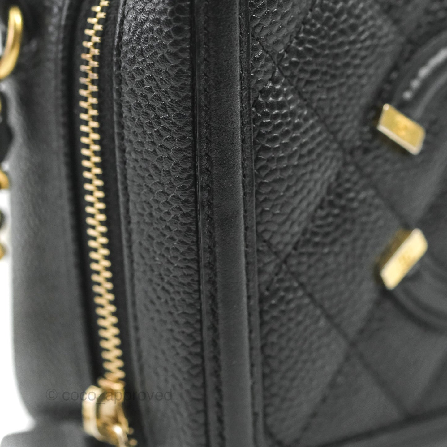 Chanel CC Filigree Vanity Clutch With Chain Caviar Black Aged Gold Hardware