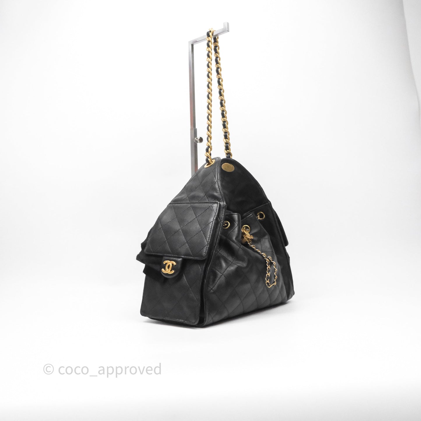 Chanel 25 Small Bag Black Caviar Aged Gold Hardware