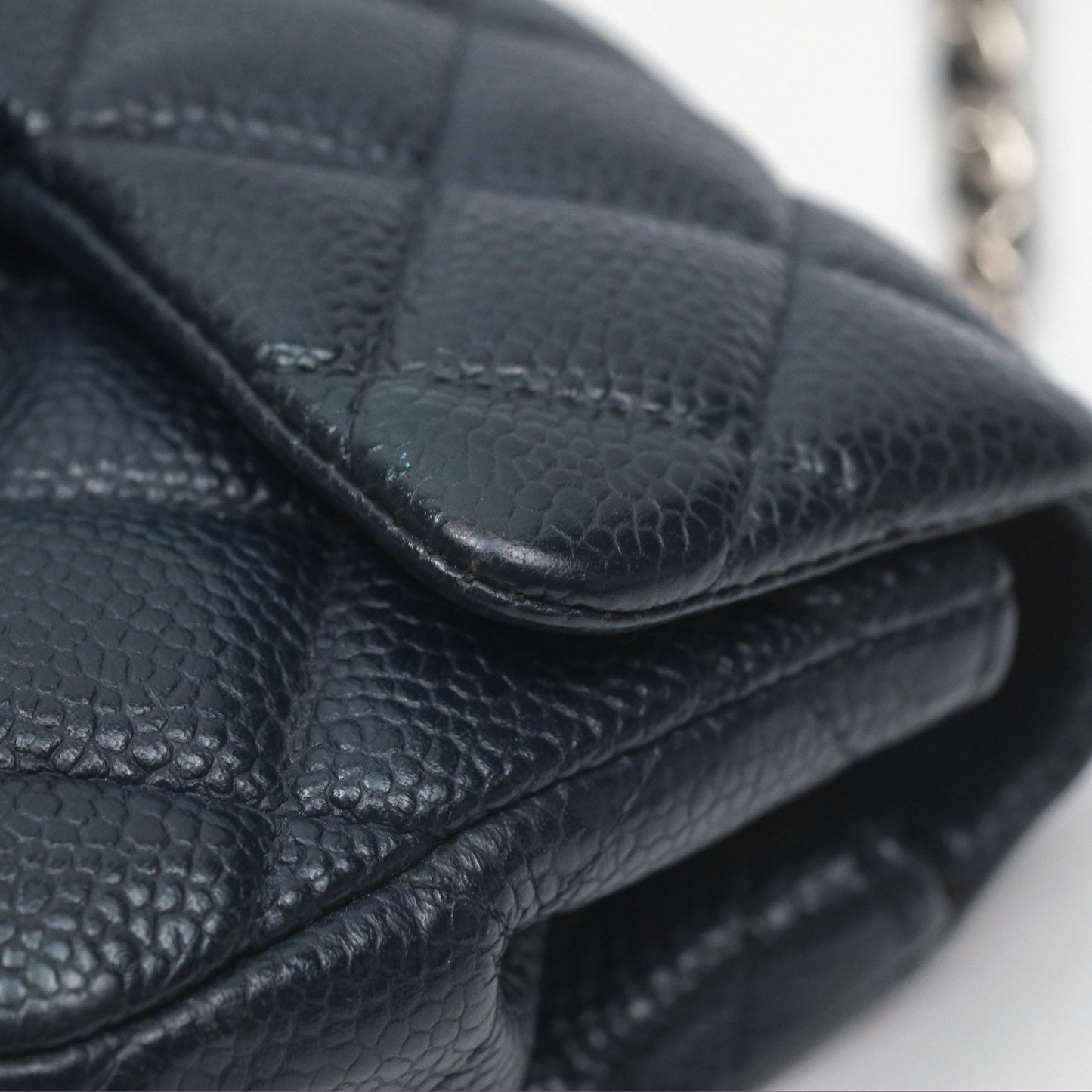 Chanel Quilted Extra Mini Rectangular Flap Dark Navy Caviar Silver Hardware