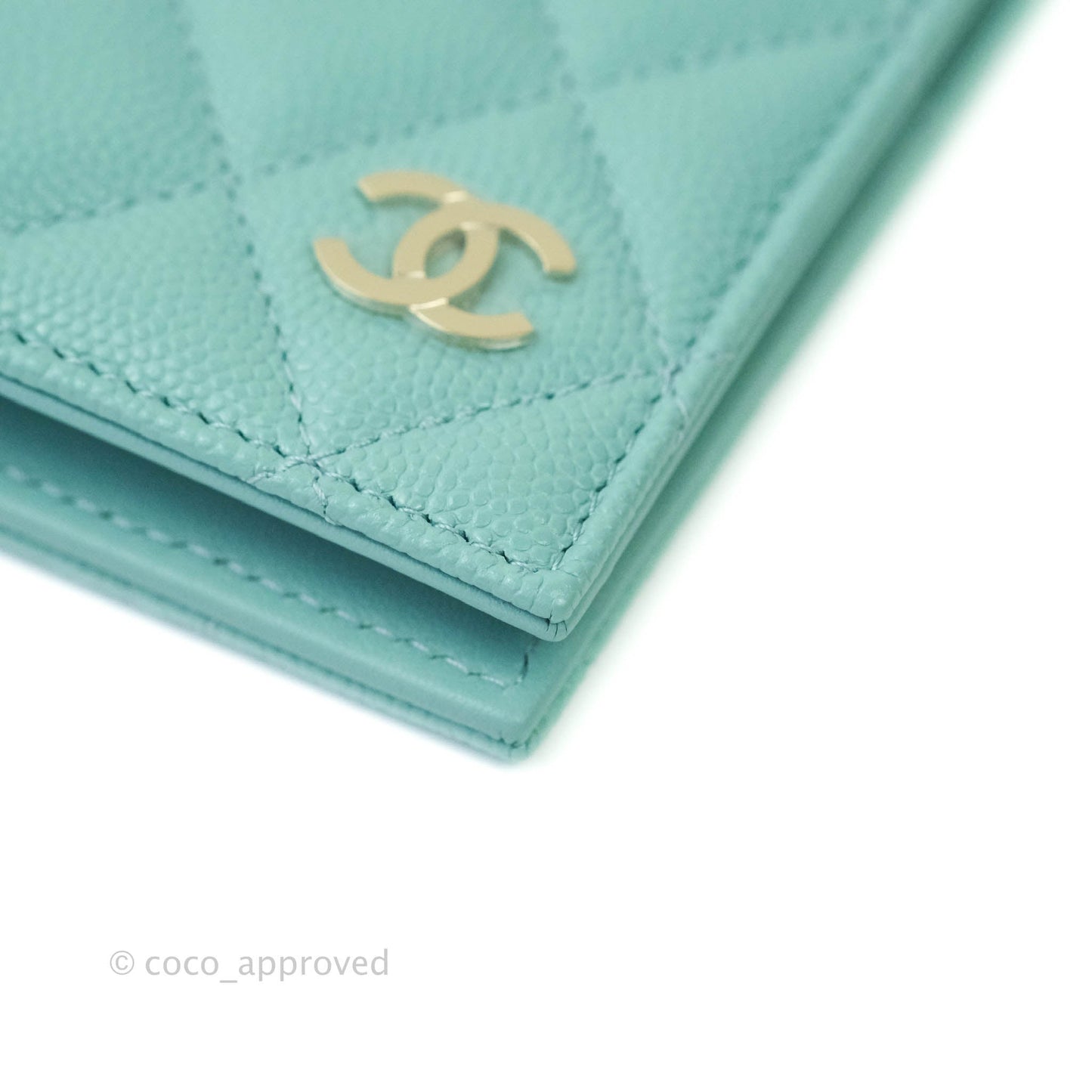 Chanel Quilted Caviar Mint Passport Holder Gold Hardware
