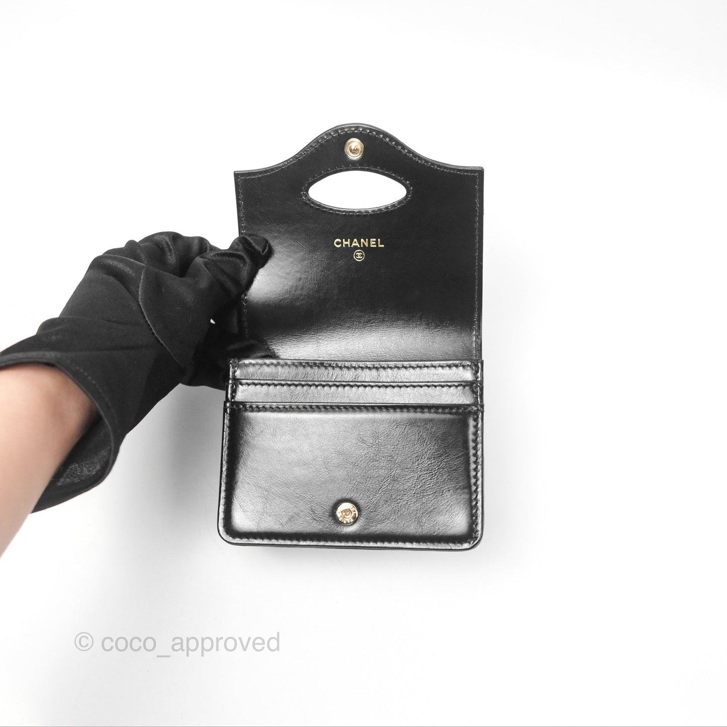 Chanel 31 Card Holder Shiny Black Calfskin Gold Hardware 24C